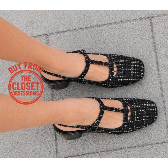 Zara Shoes - ZARA Textured Slingbacks NWT 🖤 Tweed Fabric Block Heel Size 7.5 8